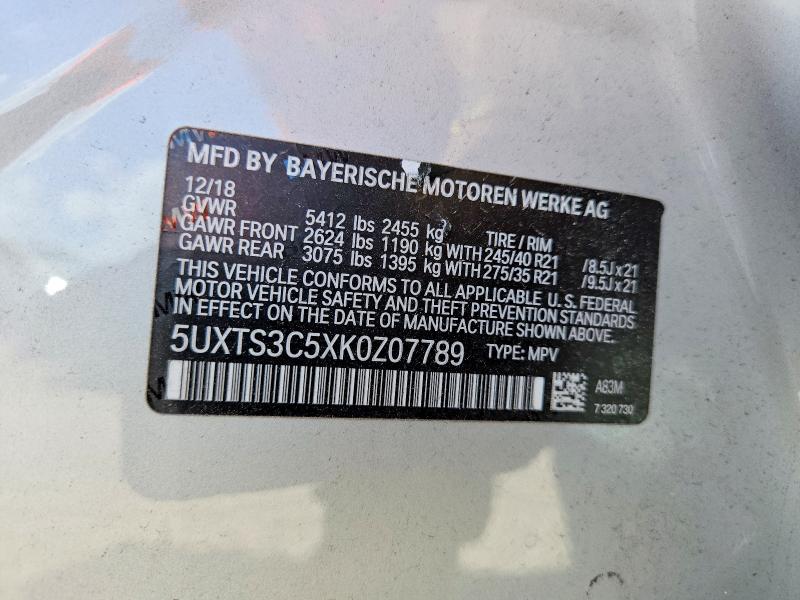 Продаж на аукціоні авто 2019 Bmw X3, vin: 5UXTS3C5XK0Z07789, номер лоту: 58324846