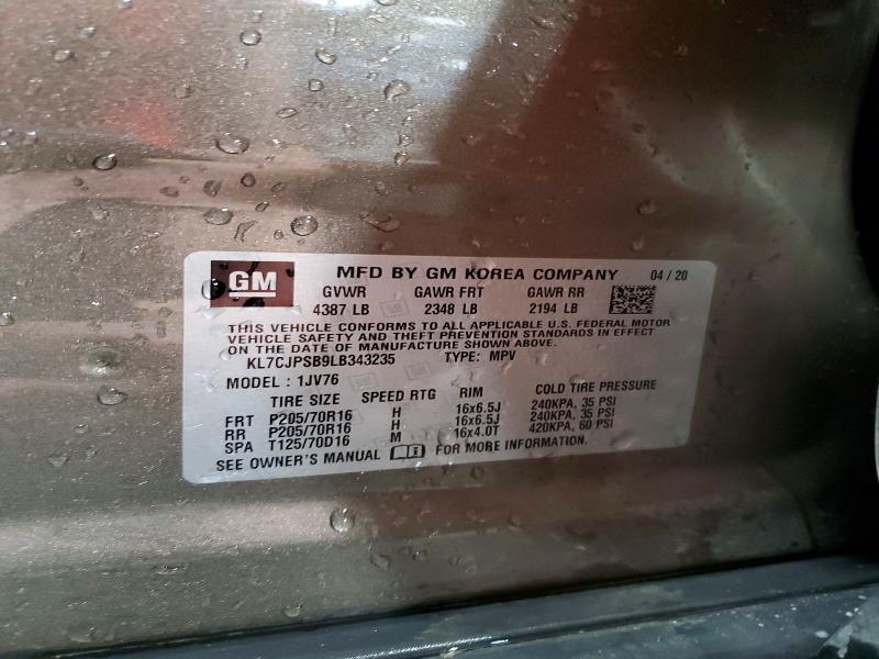 57180036 :رقم المزاد ، KL7CJPSB9LB343235 vin ، 2020 Chevrolet Trax مزاد بيع