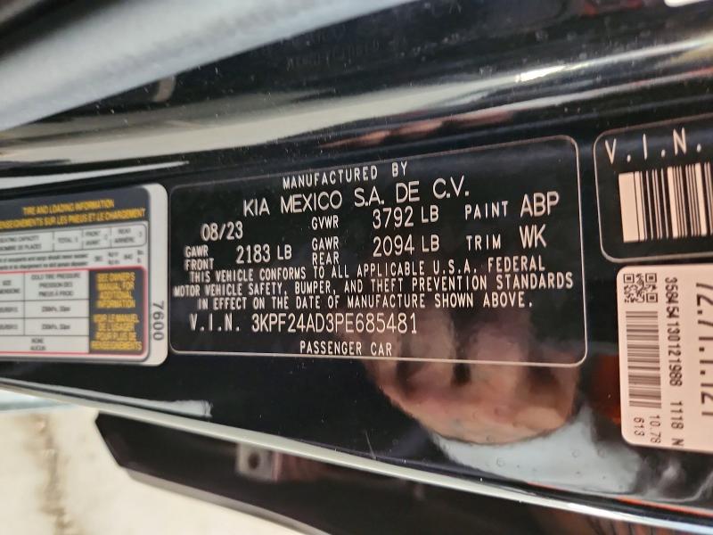2023 Kia Forte მანქანა იყიდება აუქციონზე, vin: 3KPF24AD3PE685481, აუქციონის ნომერი: 56279216
