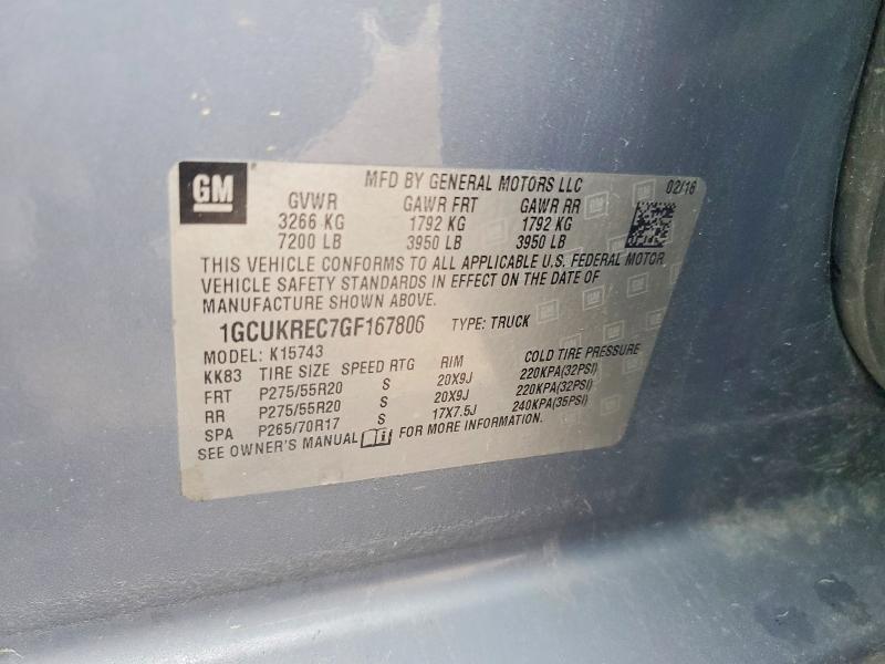 Продаж на аукціоні авто 2016 Chevrolet Silverado, vin: 1GCUKREC7GF167806, номер лоту: 57898026