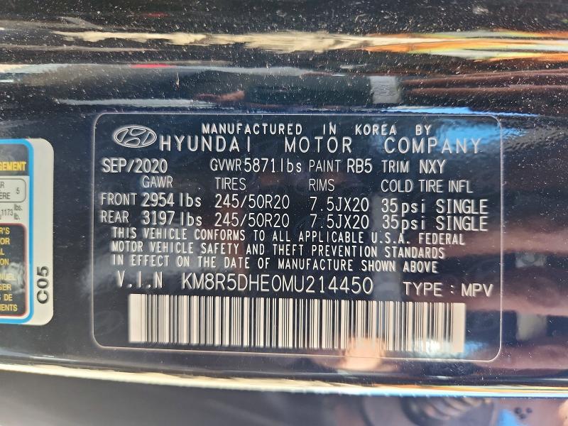 2021 Hyundai Palisade მანქანა იყიდება აუქციონზე, vin: KM8R5DHE0MU214450, აუქციონის ნომერი: 57967526