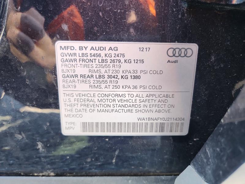 56784066 :رقم المزاد ، WA1BNAFY0J2114304 vin ، 2018 Audi Q5 مزاد بيع