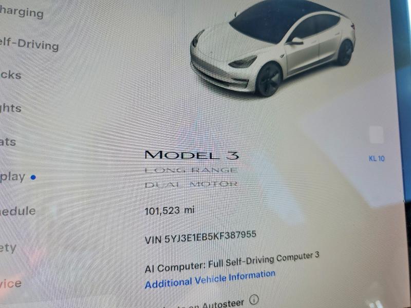 Aukcja sprzedaży 2019 Tesla Model 3, vin: 5YJ3E1EB5KF387955, numer aukcji: 55424696
