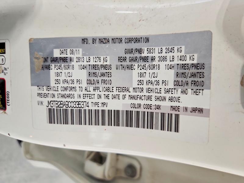 2012 Mazda Cx-9 მანქანა იყიდება აუქციონზე, vin: JM3TB2BA9C0335374, აუქციონის ნომერი: 57324506