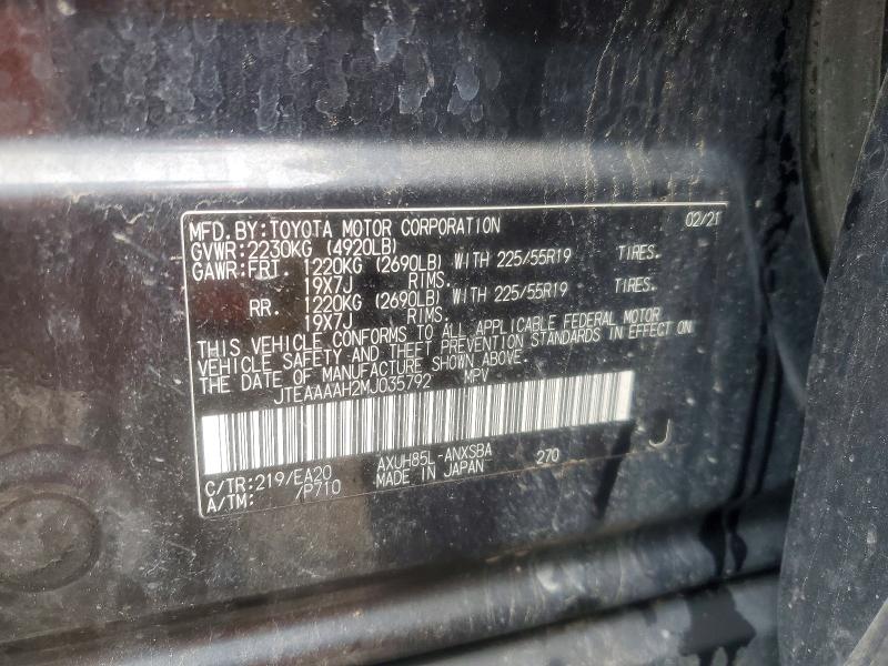 Aukcja sprzedaży 2021 Toyota Venza, vin: JTEAAAAH2MJ035792, numer aukcji: 58511696