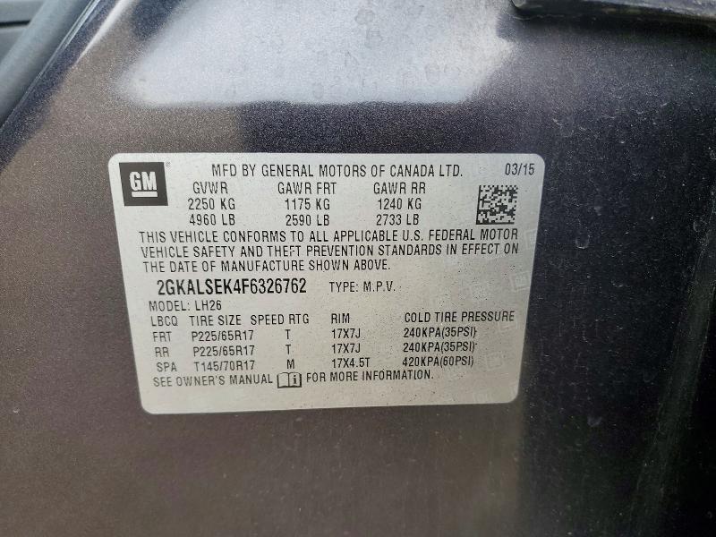 Aukcja sprzedaży 2015 Gmc Terrain, vin: 2GKALSEK4F6326762, numer aukcji: 55644976