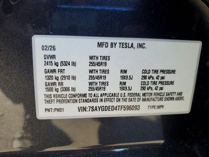 Продажа на аукционе авто 2026 Tesla Model Y, vin: 7SAYGDED4TF596093, номер лота: 56970666