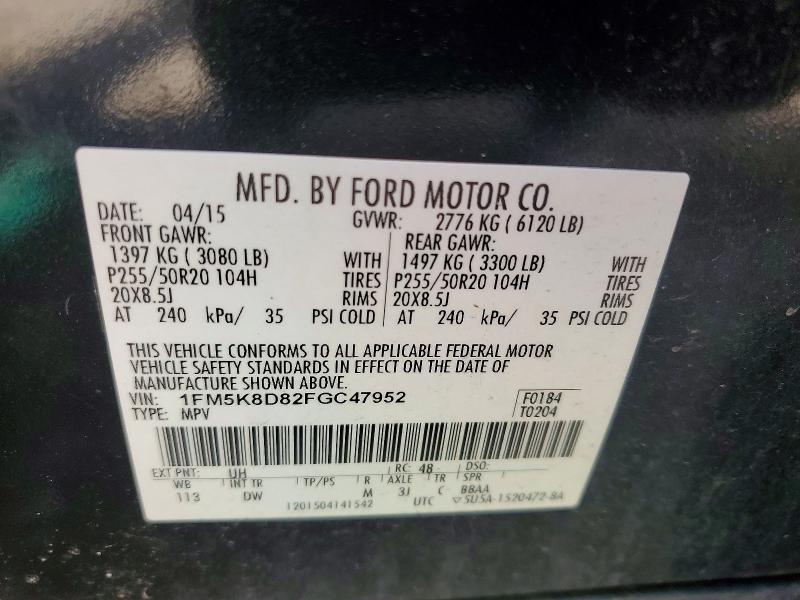 Продаж на аукціоні авто 2015 Ford Explorer, vin: 1FM5K8D82FGC47952, номер лоту: 56659216