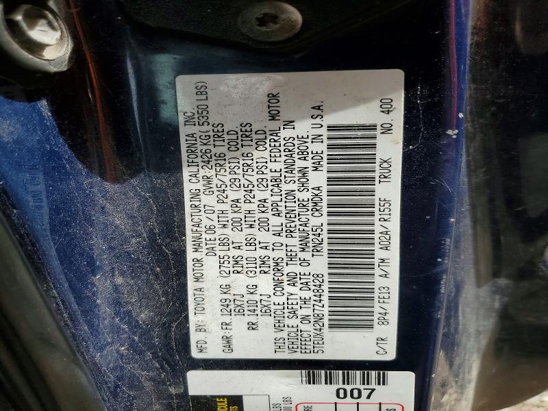 Aukcja sprzedaży 2007 Toyota Tacoma, vin: 5TEUX42N87Z448428, numer aukcji: 58095666