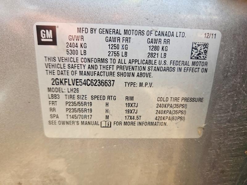2012 Gmc Terrain მანქანა იყიდება აუქციონზე, vin: 2GKFLVE54C6236637, აუქციონის ნომერი: 55689066