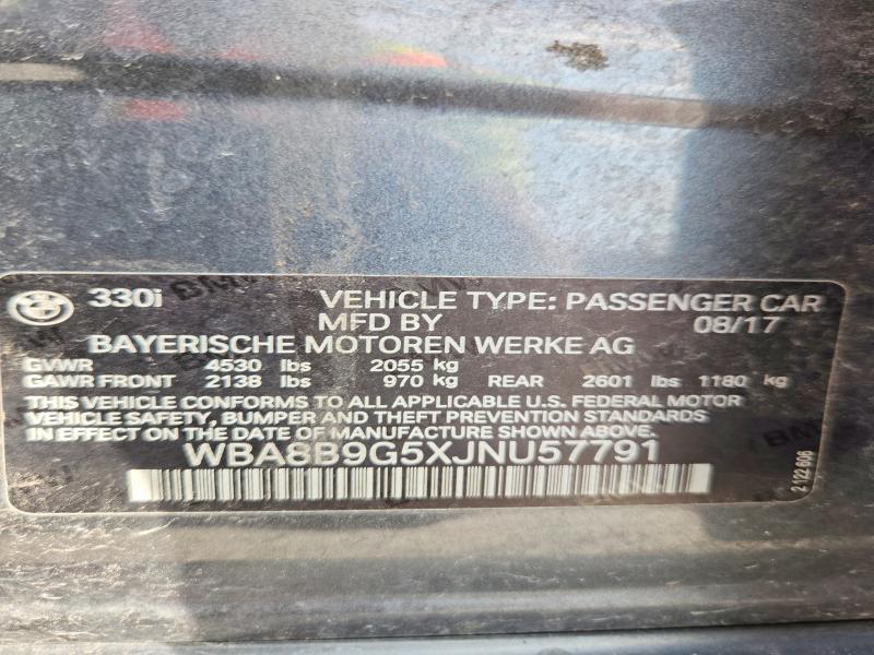 2018 Bmw 330 მანქანა იყიდება აუქციონზე, vin: WBA8B9G5XJNU57791, აუქციონის ნომერი: 56110666