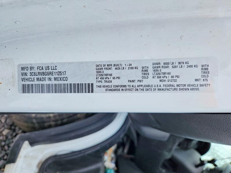 58971796 :رقم المزاد ، 3C6LRVBG6RE112517 vin ، 2024 Ram Promaster 1500 مزاد بيع