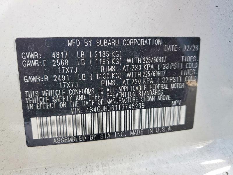 Aukcja sprzedaży 2026 Subaru Crosstrek, vin: 4S4GUHD61T3745239, numer aukcji: 55651216