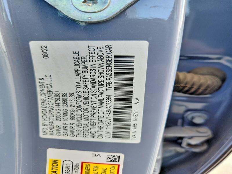 Aukcja sprzedaży 2022 Honda Accord, vin: 1HGCV1F43NA073364, numer aukcji: 56640806