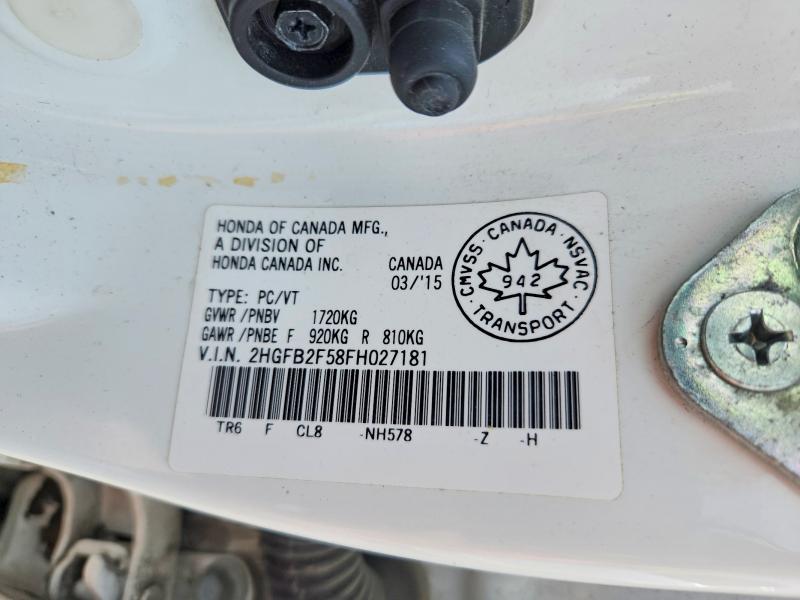 2015 Honda Civic მანქანა იყიდება აუქციონზე, vin: 2HGFB2F58FH027181, აუქციონის ნომერი: 55763256