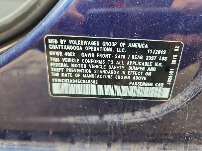 Aukcja sprzedaży 2014 Volkswagen Passat, vin: 1VWCN7A34EC048362, numer aukcji: 58841126