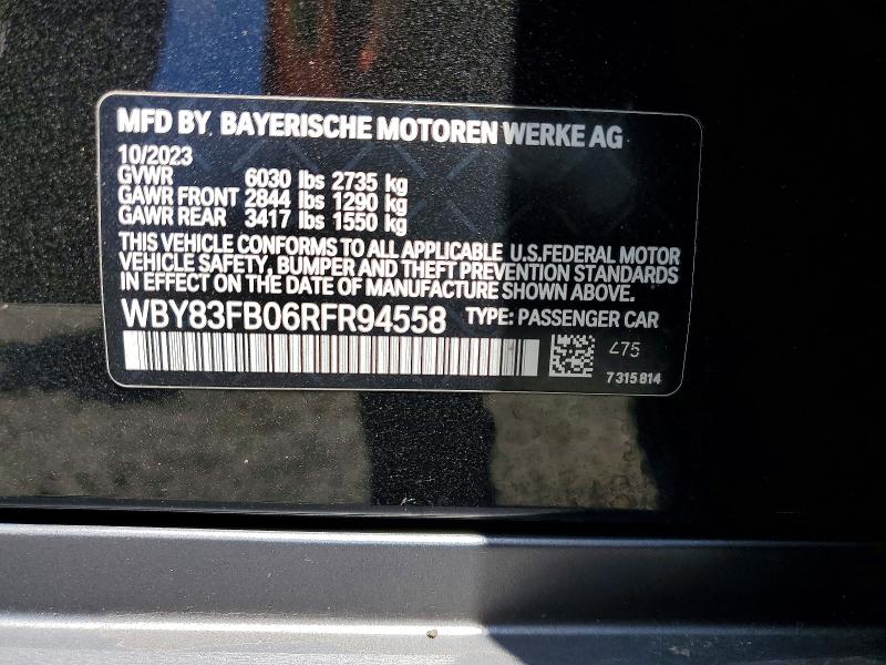 2024 Bmw I4 მანქანა იყიდება აუქციონზე, vin: WBY83FB06RFR94558, აუქციონის ნომერი: 57852306