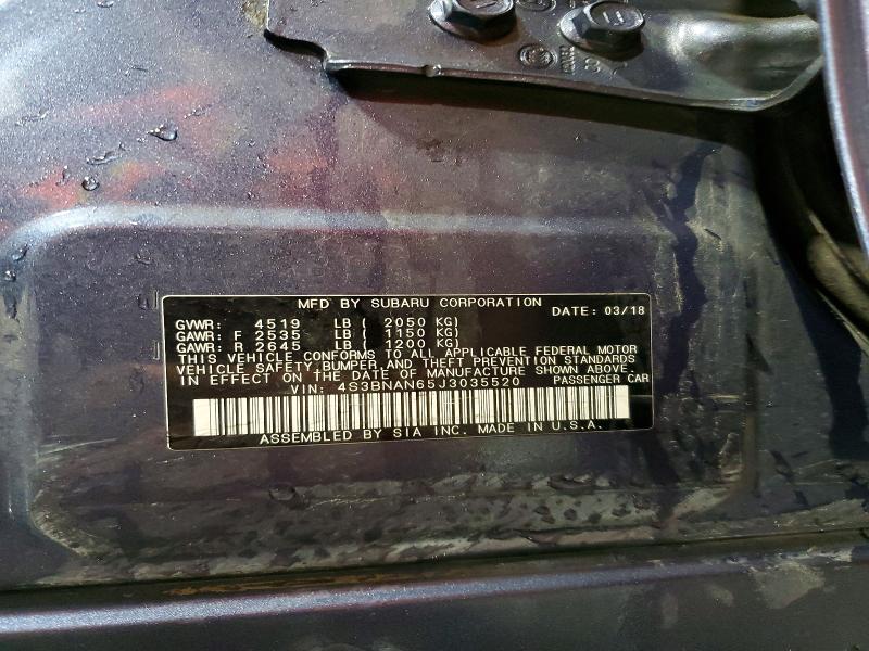 2018 Subaru Legacy მანქანა იყიდება აუქციონზე, vin: 4S3BNAN65J3035520, აუქციონის ნომერი: 57154736