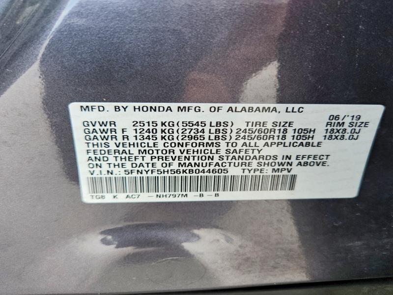 Aukcja sprzedaży 2019 Honda Pilot, vin: 5FNYF5H56KB044605, numer aukcji: 55403556