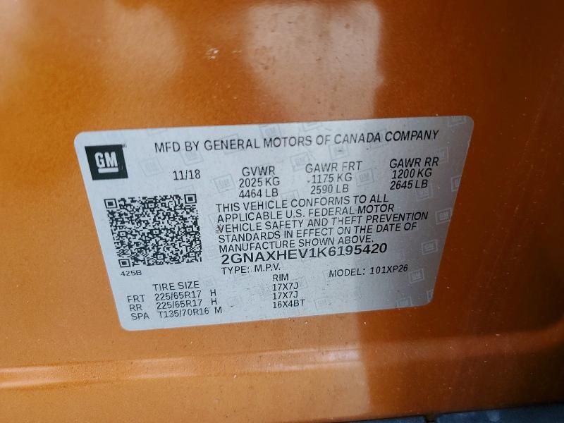 Продажа на аукционе авто 2019 Chevrolet Equinox, vin: 2GNAXHEV1K6195420, номер лота: 57318106