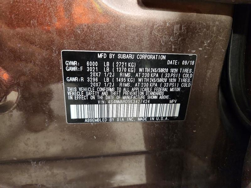 Продаж на аукціоні авто 2019 Subaru Ascent, vin: 4S4WMARD5K3427424, номер лоту: 57567596