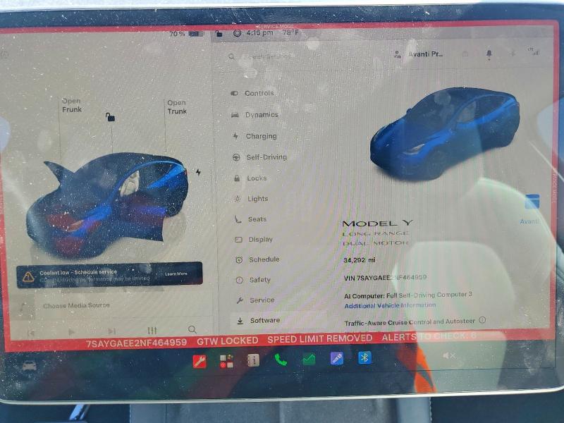 76296745 :رقم المزاد ، 7SAYGAEE2NF464959 vin ، 2022 Tesla Model Y مزاد بيع