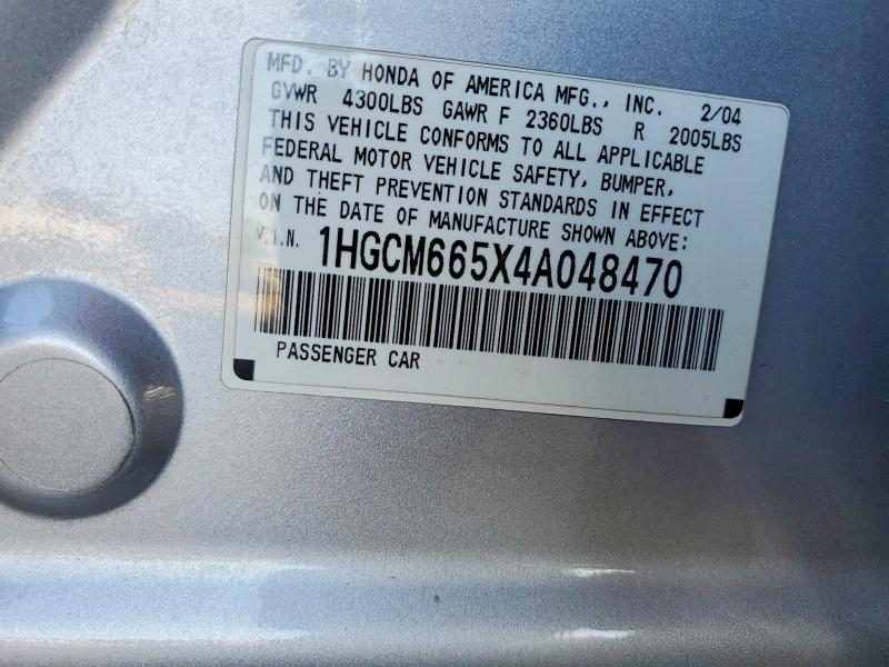 Aukcja sprzedaży 2004 Honda Accord, vin: 1HGCM665X4A048470, numer aukcji: 57748576