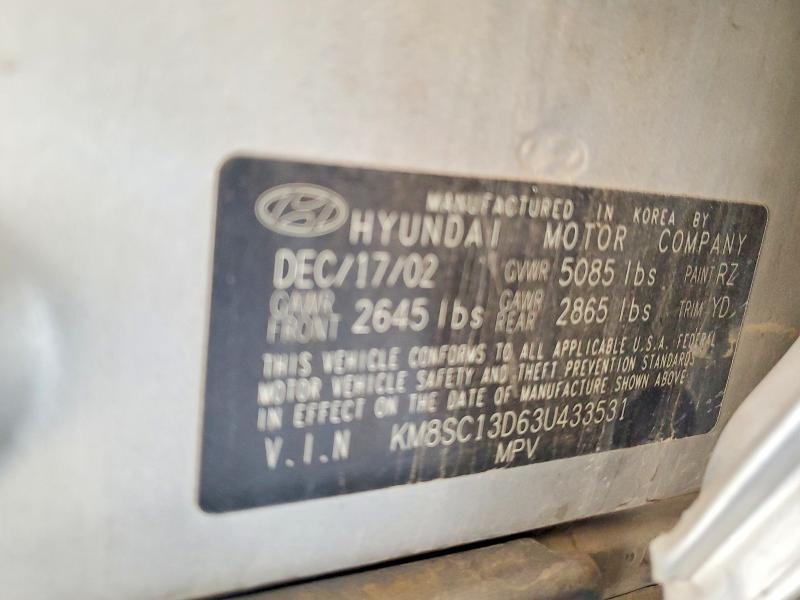 Aukcja sprzedaży 2003 Hyundai Santa Fe, vin: KM8SC13D63U433531, numer aukcji: 56369116