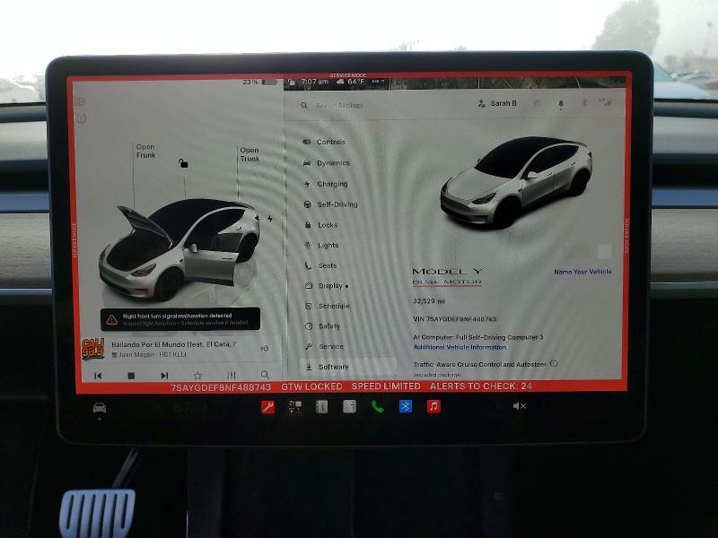 2022 Tesla Model Y მანქანა იყიდება აუქციონზე, vin: 7SAYGDEF8NF488743, აუქციონის ნომერი: 53998696