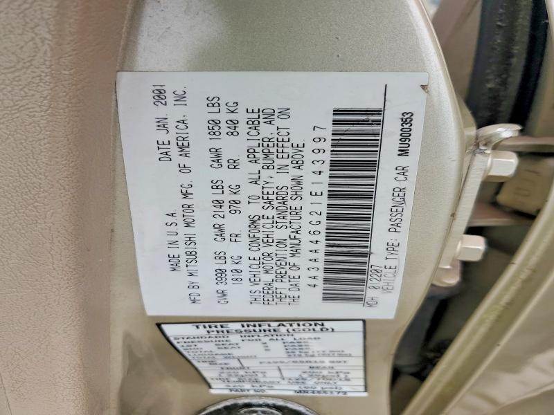 55449356 :رقم المزاد ، 4A3AA46G21E143997 vin ، 2001 Mitsubishi Galant مزاد بيع