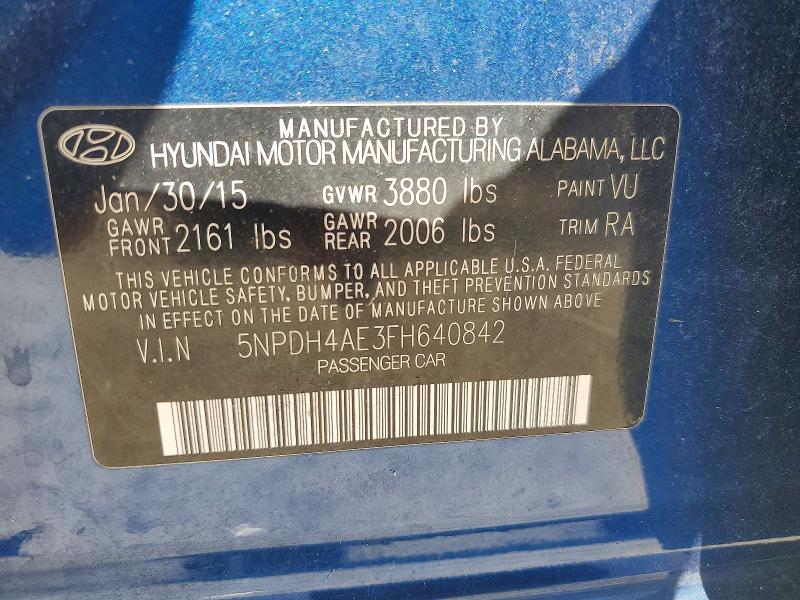 2015 Hyundai Elantra მანქანა იყიდება აუქციონზე, vin: 5NPDH4AE3FH640842, აუქციონის ნომერი: 56057416