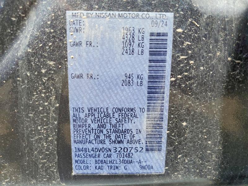 Продажа на аукционе авто 2025 Nissan Altima, vin: 1N4BL4DV0SN320752, номер лота: 56135466