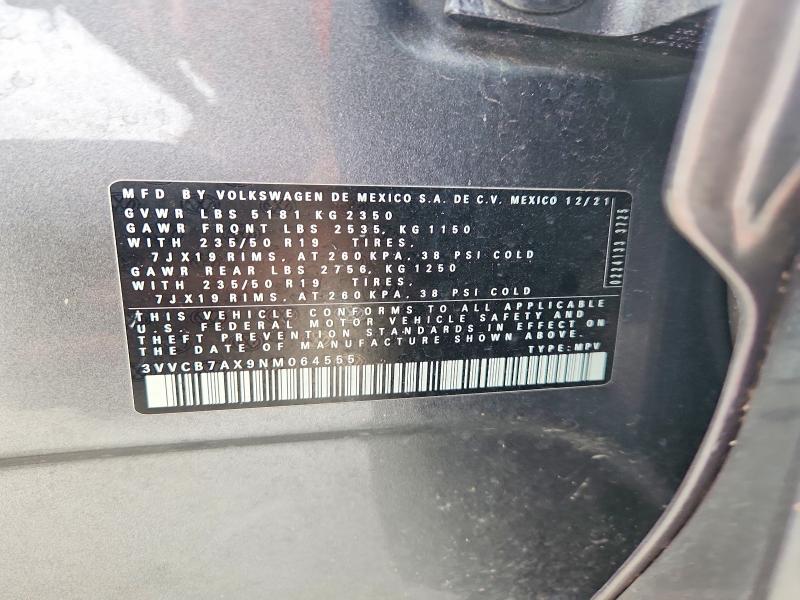 58411326 :رقم المزاد ، 3VVCB7AX9NM064555 vin ، 2022 Volkswagen Tiguan مزاد بيع