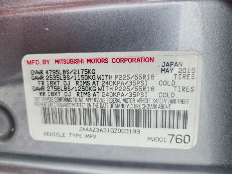 56772486 :رقم المزاد ، JA4AZ3A31GZ003199 vin ، 2016 Mitsubishi Outlander مزاد بيع