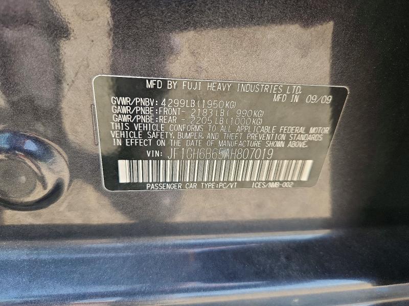 58900696 :رقم المزاد ، JF1GH6B65AH807019 vin ، 2010 Subaru Impreza مزاد بيع