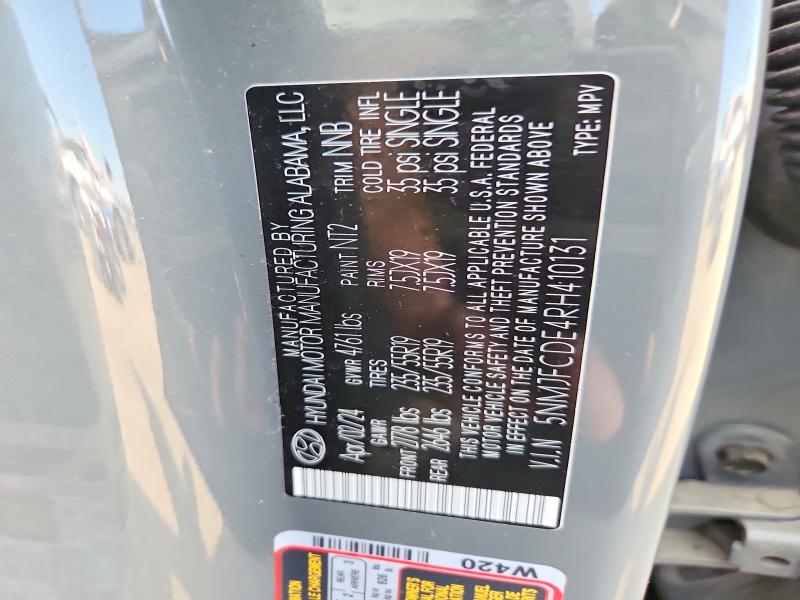 58980636 :رقم المزاد ، 5NMJFCDE4RH410131 vin ، 2024 Hyundai Tucson مزاد بيع