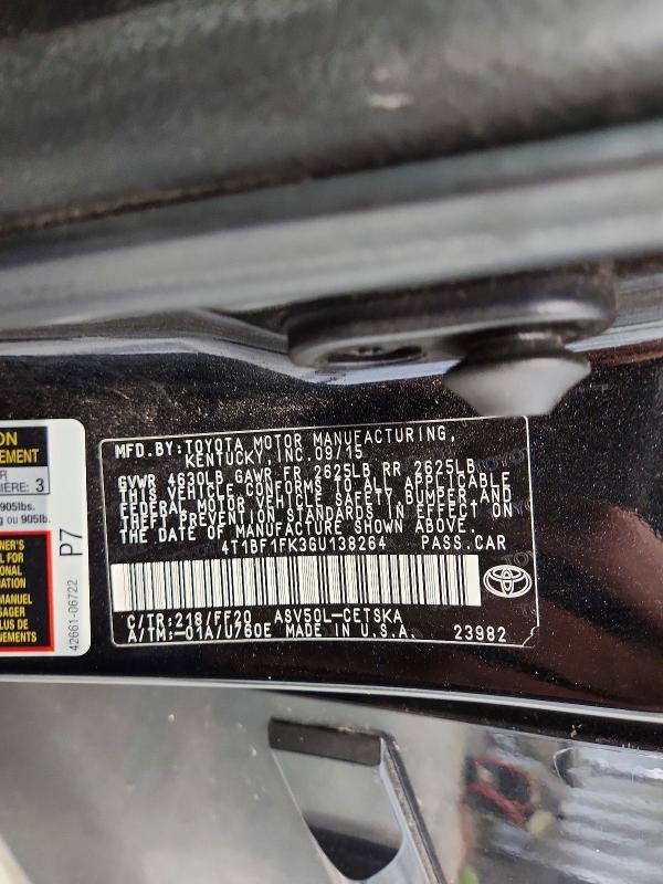 Продаж на аукціоні авто 2016 Toyota Camry, vin: 4T1BF1FK3GU138264, номер лоту: 56686266