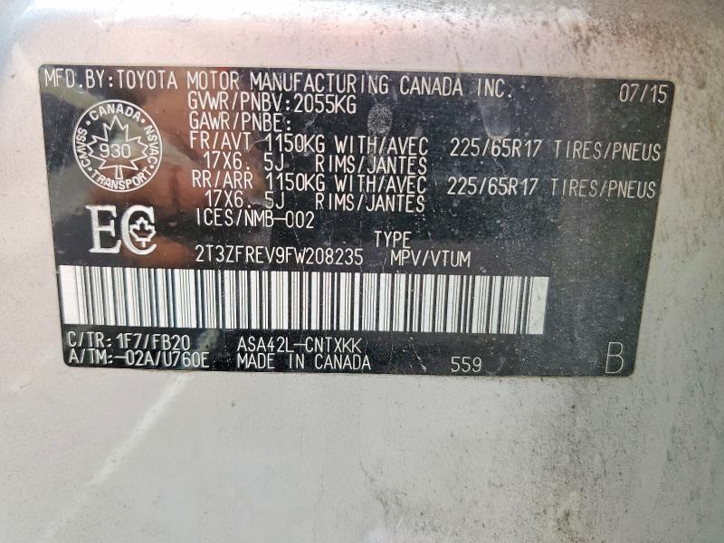 Продаж на аукціоні авто 2015 Toyota Rav4, vin: 2T3ZFREV9FW208235, номер лоту: 56261216