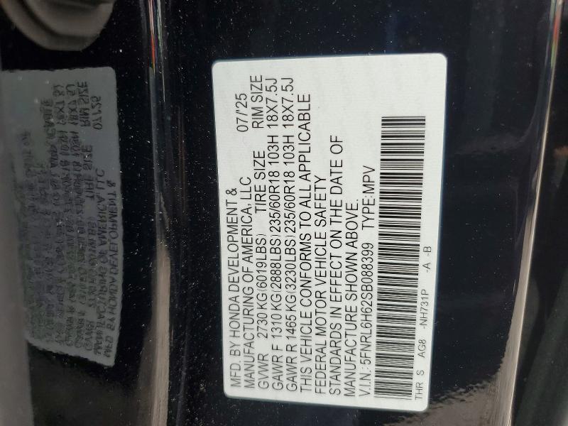 58913926 :رقم المزاد ، 5FNRL6H62SB088399 vin ، 2025 Honda Odyssey مزاد بيع