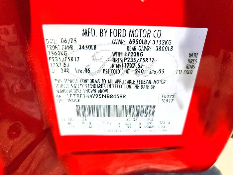 Aukcja sprzedaży 2005 Ford F150, vin: 1FTRF14W95NB84598, numer aukcji: 58612496