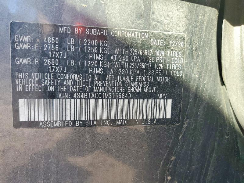 57351716 :رقم المزاد ، 4S4BTACC1M3156849 vin ، 2021 Subaru Outback مزاد بيع