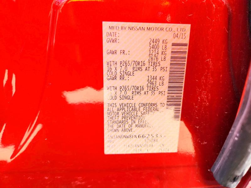 57216136 :رقم المزاد ، 5N1AN0NW8FN662533 vin ، 2015 Nissan Xterra مزاد بيع