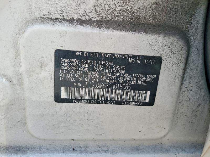 2012 Subaru Impreza მანქანა იყიდება აუქციონზე, vin: JF1GJAK63CH018085, აუქციონის ნომერი: 57949946