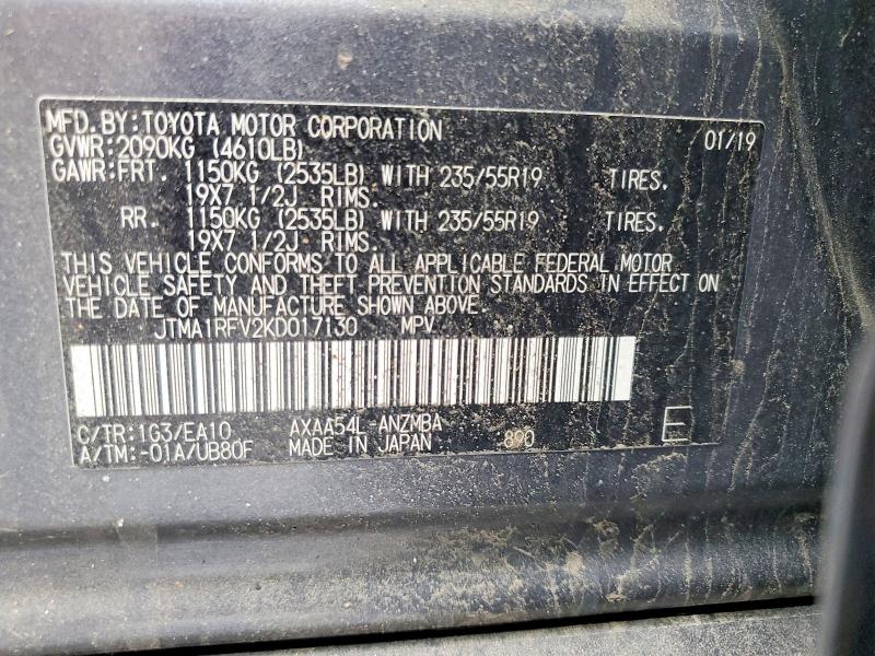 55521616 :رقم المزاد ، JTMA1RFV2KD017130 vin ، 2019 Toyota Rav4 مزاد بيع