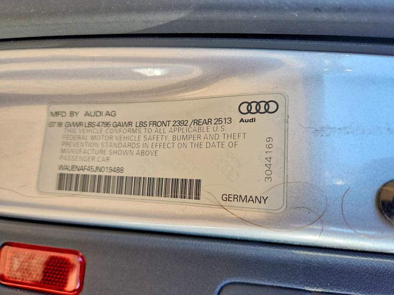 2018 Audi A4 მანქანა იყიდება აუქციონზე, vin: WAUENAF45JN019488, აუქციონის ნომერი: 54940326