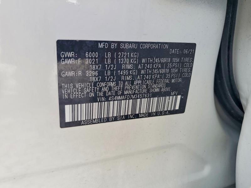 55683326 :رقم المزاد ، 4S4WMAFD7M3457631 vin ، 2021 Subaru Ascent مزاد بيع