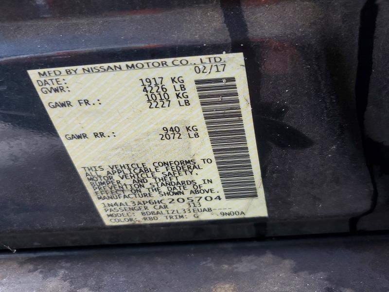 2017 Nissan Altima მანქანა იყიდება აუქციონზე, vin: 1N4AL3AP6HC205704, აუქციონის ნომერი: 61441536