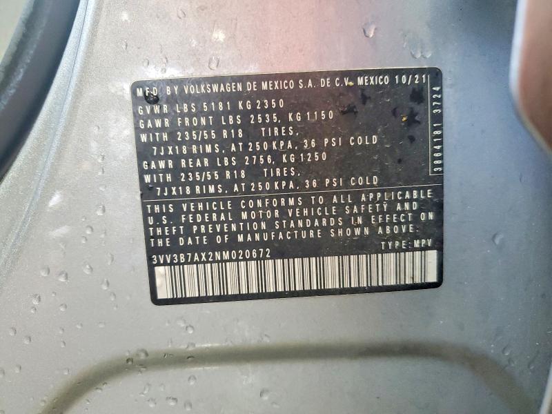 85619355 :رقم المزاد ، 3VV3B7AX2NM020672 vin ، 2022 Volkswagen Tiguan مزاد بيع