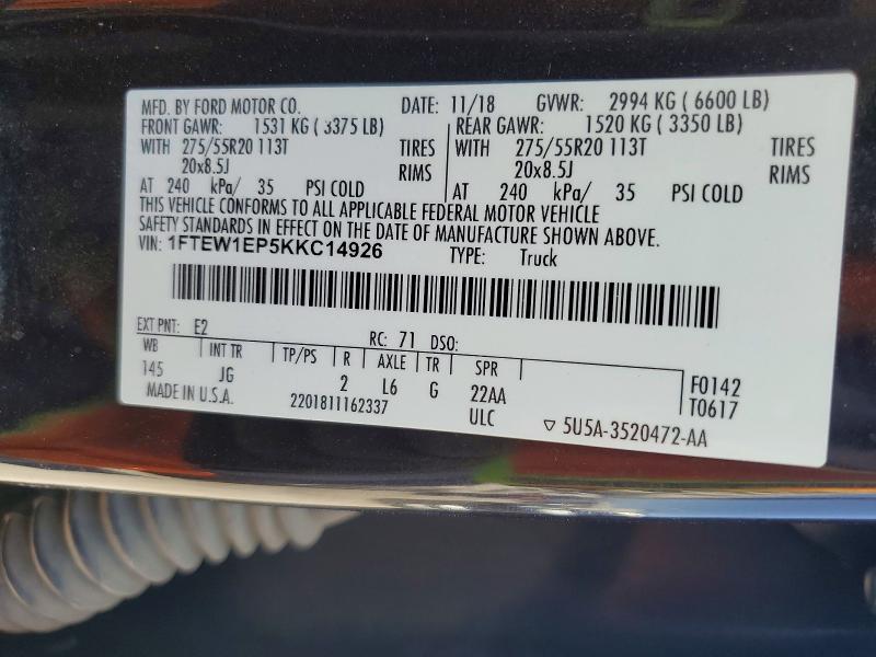 Продажа на аукционе авто 2019 Ford F150, vin: 1FTEW1EP5KKC14926, номер лота: 57253836