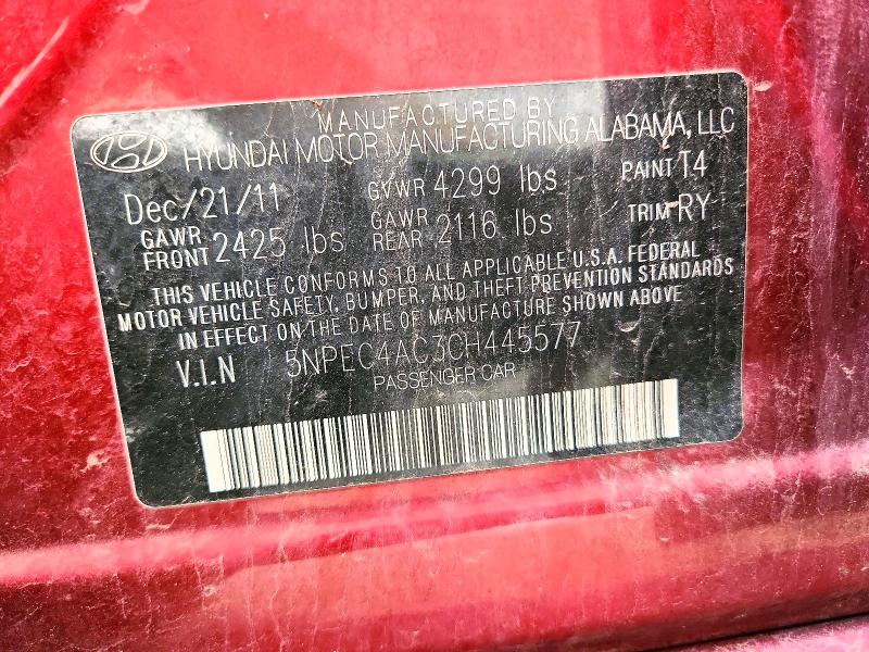 56416406 :رقم المزاد ، 5NPEC4AC3CH445577 vin ، 2012 Hyundai Sonata مزاد بيع